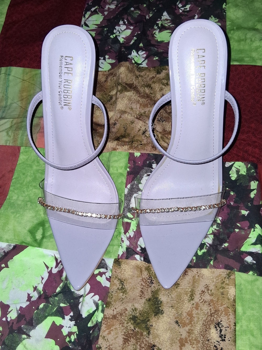 Cape Robbin Lilac Pointed-Toe Slide Heels with Rhinestone Chain